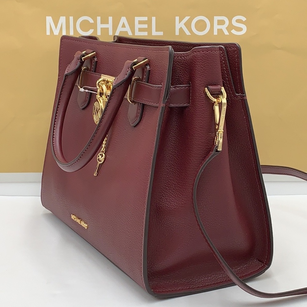 Michael Kors Hamilton Meidum Satchel Shoulder Crossbody Bag Cherry color NWT - Picture 8 of 16